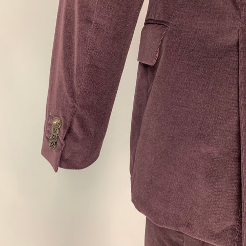 CANALI Size 38 Purple Corduroy Cotton Notch Lapel Suit