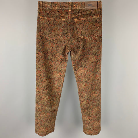 DAKS Size 33 Black & Burgundy Print Corduroy Jean Cut Casual Pants