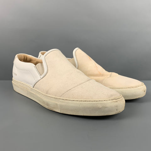 COMMON PROJECTS Size 11 White Solid Canvas Slip On Sneakers