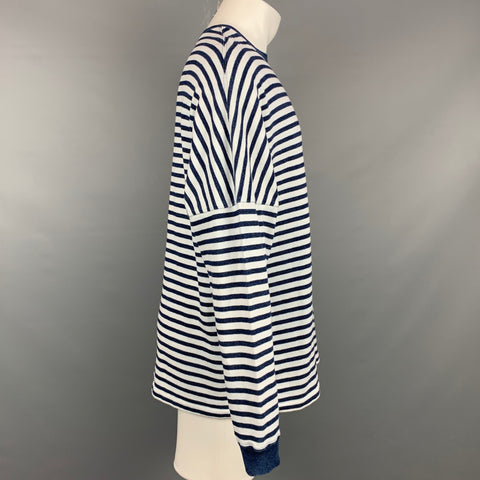 BEAMS Size M Navy & White Stripe Cotton Crew-Neck Pullover