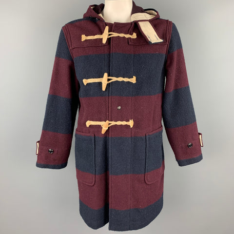 WOOLRICH Taille M Bordeaux &amp; Marine Stripe Laine / Manteau à capuche en nylon