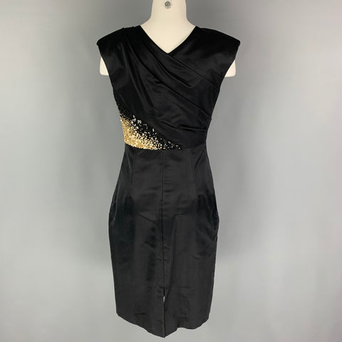 MONIQUE LHUILLIER Taille 4 Robe de cocktail à paillettes en rayonne de soie or noir