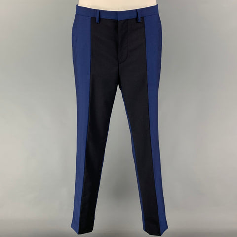 KENZO Size 38 Navy Blue Color Block Wool Mohair Notch Lapel Suit