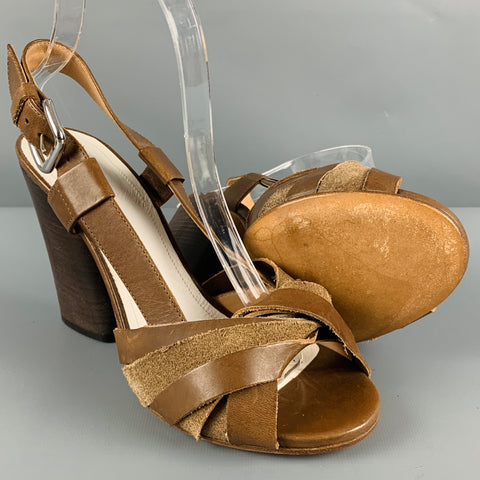 MAISON MARGIELA Size 9 Brown Taupe Leather Chunky Heel Sandals