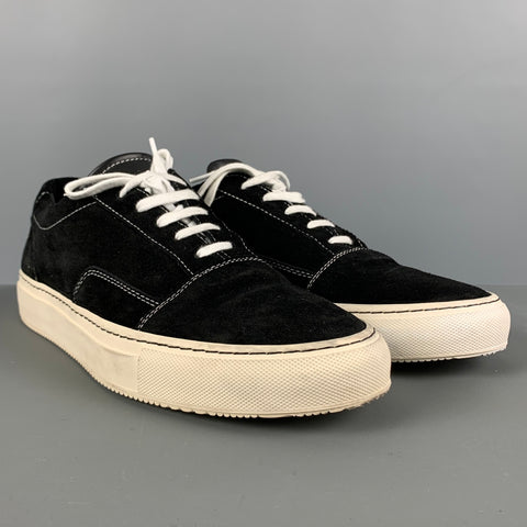 COMMON PROJECTS Size 11 Black Stitched Suede Low Top Sneakers