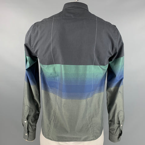 SIDIAN ERSATZ & VANES Size L Grey Color Block Cotton Long Sleeve Shirt