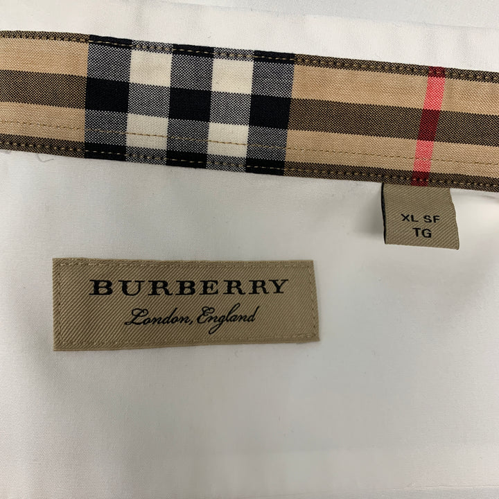 BURBERRY LONDON Size XL White Cotton Elastane Long Sleeve Shirt