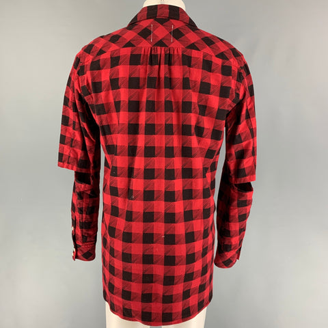 TAKAHIROMOIYASHITA The Soloist Size M Red Black Checkered Cotton Wrap Long Sleeve Shirt