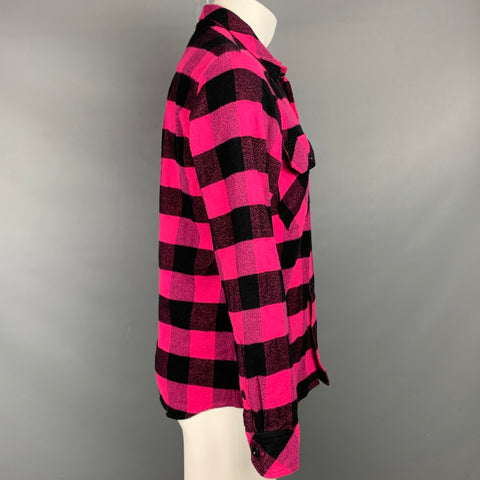 SANDRO Size M Pink & Black Buffalo Plaid Brushed Cotton Long Sleeve Shirt