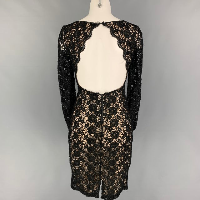 ALICE + OLIVIA Size 0 Black Beige Viscose Blend Two Tone Cocktail Dress
