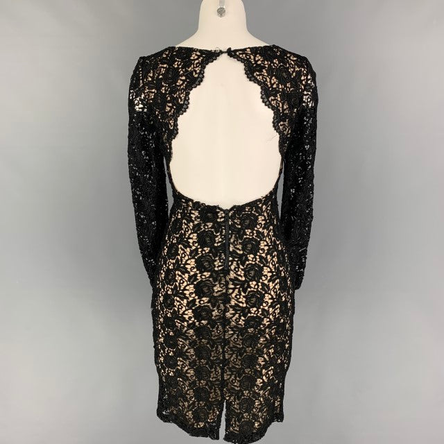 ALICE + OLIVIA Size 0 Black Beige Viscose Blend Two Tone Cocktail Dres Sui Generis Designer Consignment ALICE + OLIVIA Size 0 Black Beige Viscose Blend Two Tone Cocktail Dres Sui Generis Designer Consignment