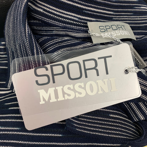 MISSONI SPORT Size S Navy White Stripe Cotton Viscose Buttoned Polo