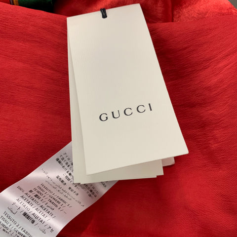 GUCCI Size M Red Multi-Color Graphic Silk  Acetate Short Sleeve Shirt