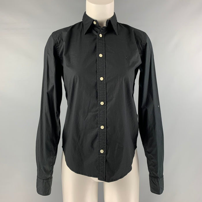 RALPH LAUREN Size S Black Cotton &  Elastane Blouse