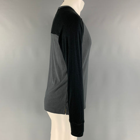 THEORY Size S Grey Black Color Block Modal Blend Henley T-shirt