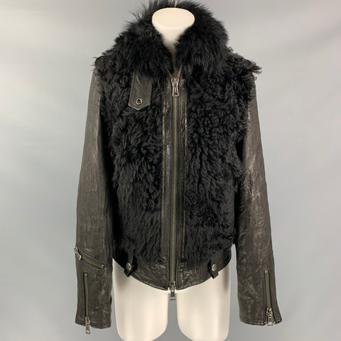 R13 Size S Black Leather Teddy Bear Textured Jacket