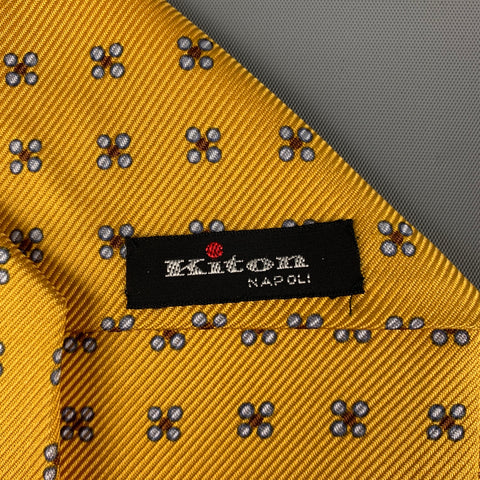 KITON Yellow Light Blue Abstract Floral Silk Tie