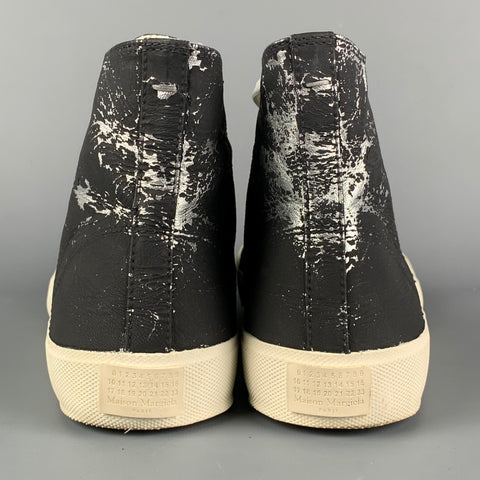 MAISON MARGIELA Size 10 Black Silver Painted Canvas High Top Tabi Sneakers