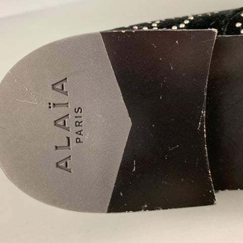 ALAIA Talla 11 Cordones con cordones y adornos de cuero con tachuelas de terciopelo negro y plateado