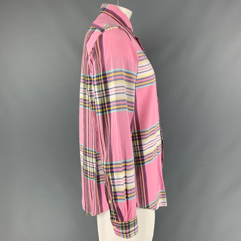 RALPH LAUREN Size L Pink Multi-Color Madras Cotton Button Down Long Sleeve Shirt