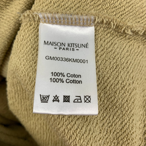 MAISON KITSUNE Size L Khaki Embroidery Cotton Crew-Neck Sweatshirt