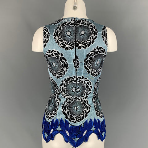 THAKOON ADDITION Size 0 Light Blue & Black Jacquard Floral Polyester Blouse