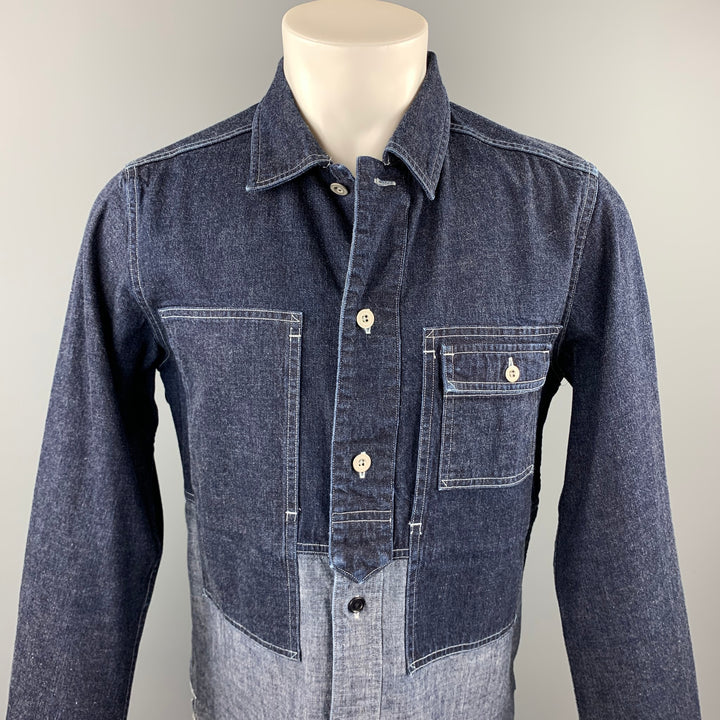 NIGEL CABOURN Size S Indigo Mixed Fabrics Denim Shirt Jacket Long Sleeve Shirt