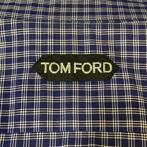 TOM FORD Size S Navy & White Plaid Cotton Button Up Long Sleeve Shirt