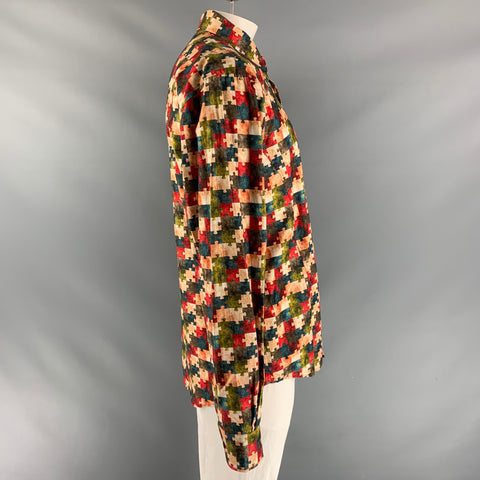 Up EIGHT X Size XXL Multi-Color Print Cotton Button Up Long Sleeve Shirt
