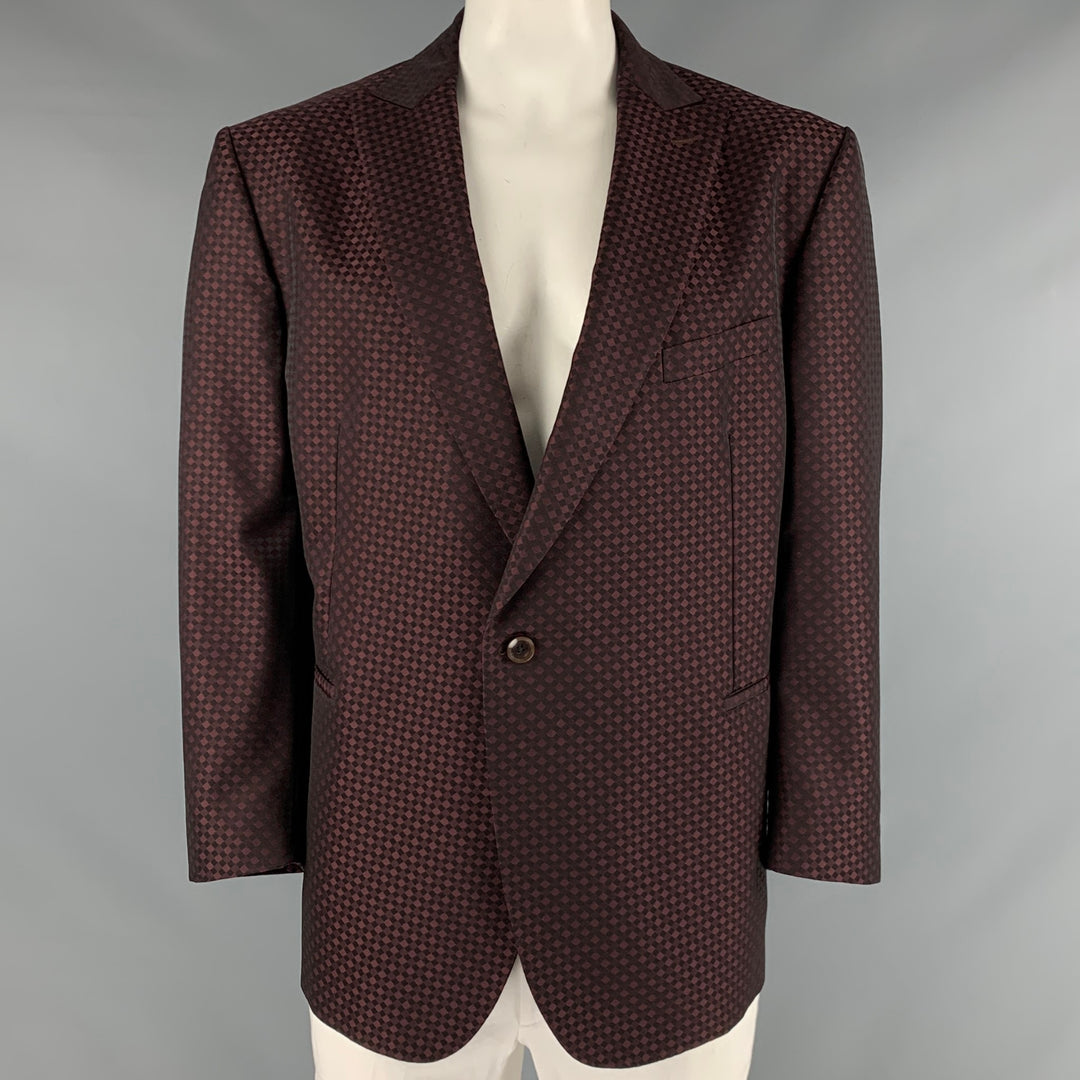 ROBERT GRAHAM Size 48 Burgundy Black Checkered Wool Viscose Sport Coat
