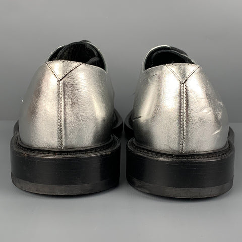 SAINT LAURENT Size 11 Silver Metallic Leather Lace Up Shoes
