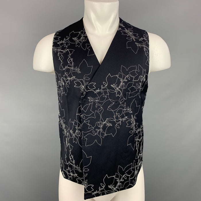 EMPORIO ARMANI Size 38 Black & White Embroidery Wool Double Breasted Vest