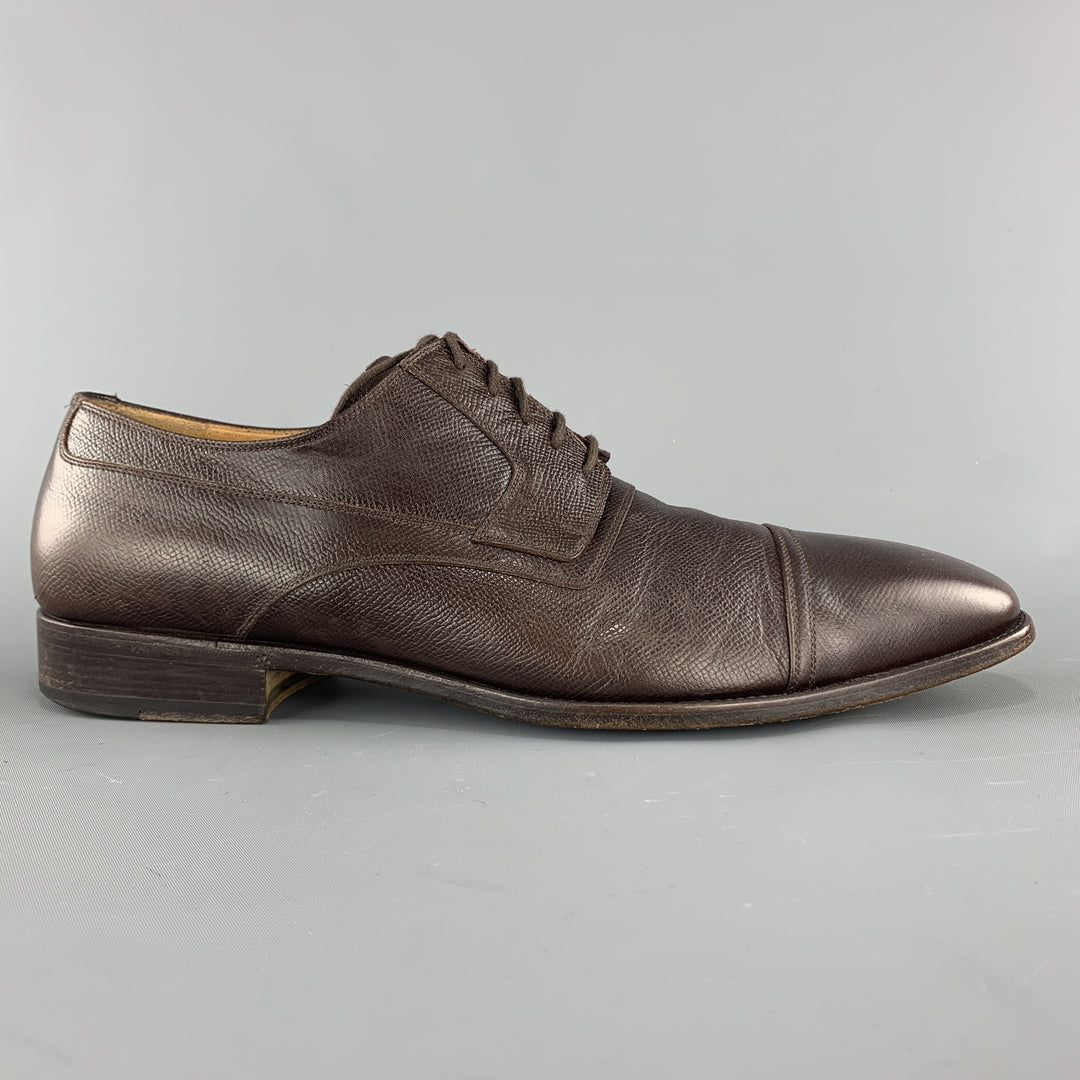 GUCCI Size 12 Brown Textured Leather Cap Lace Up Dress Shoes GUCCI Size 12 Brown Textured Leather Cap Lace Up Dress Shoes