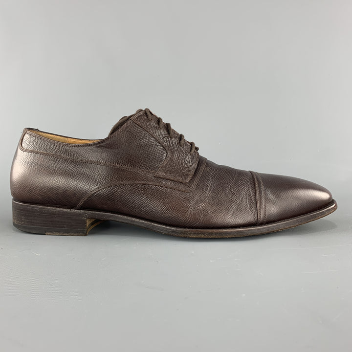 GUCCI Size 12 Brown Textured Leather Cap Lace Up Dress Shoes