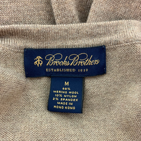 BROOKS BROTHERS Size M Camel Heather Merino Wool Blend V-Neck Pullover