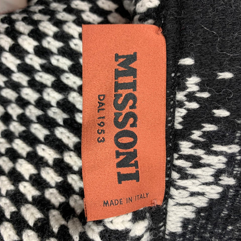 MISSONI Size 6 Black & White Knitted Wool Blend Belted Maxi Cardigan
