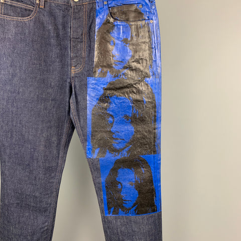 CALVIN KLEIN 205W39NYC by RAF SIMONS x Andy Warhol Size 34 Indigo Sandra Brant Painted Denim Zip Fly Jeans