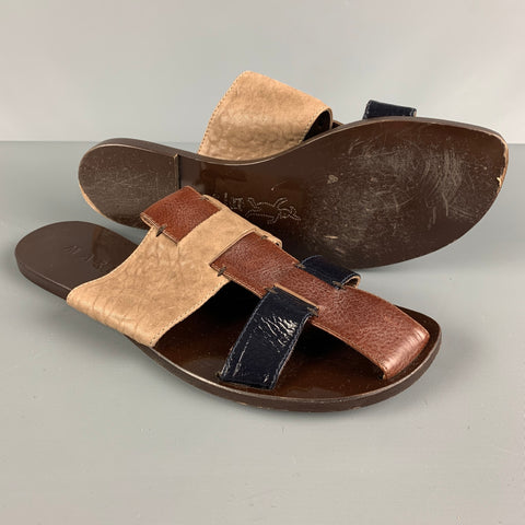 MARNI Size 8.5 Brown & Taupe Leather Flat Sandals