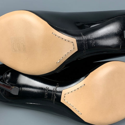 RALPH LAUREN Size 9.5 Black Leather Patent Leather Stiletto Celia Pumps