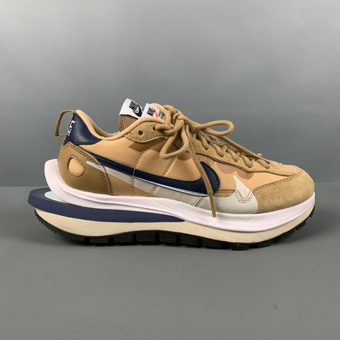 NIKE x SACAI Talla 7.5 Zapatillas de deporte de gamuza con materiales mixtos color tostado y azul marino