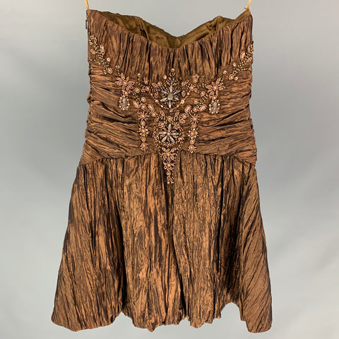 SUE WONG COUTURE Size 2 Copper Polyester Metallic Strapless Dress