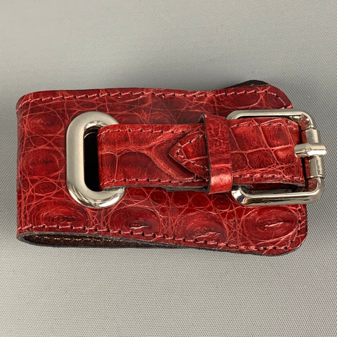 Bracelet manchette en cuir gaufré rouge et argent VINTAGE