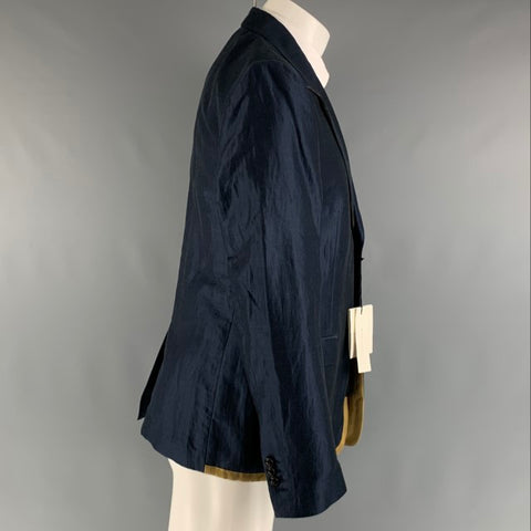 MARC JACOBS  Size 40 Navy Gold Solid Ramie Cotton Notch Lapel Sport Coat