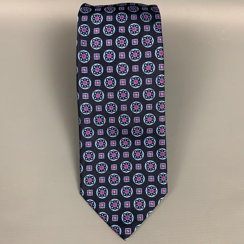 MASSIMO BIZZOCCHI Black & Navy Square Print Silk Tie