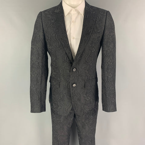 DOLCE & GABBANA Size 38 Black Lace Acetate Blend Notch Lapel Suit