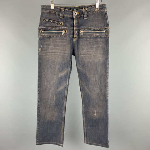 DAVID MAYER Taille 32 x 30 Jean en denim délavé indigo