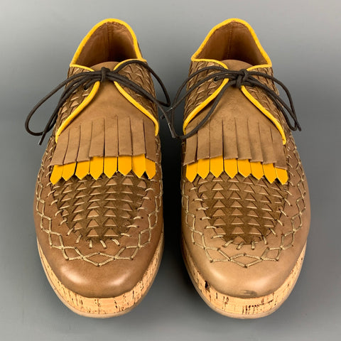BURBERRY PRORSUM Size 11 Brown Yellow Stitched Leather Arundel Mocassin Shoes