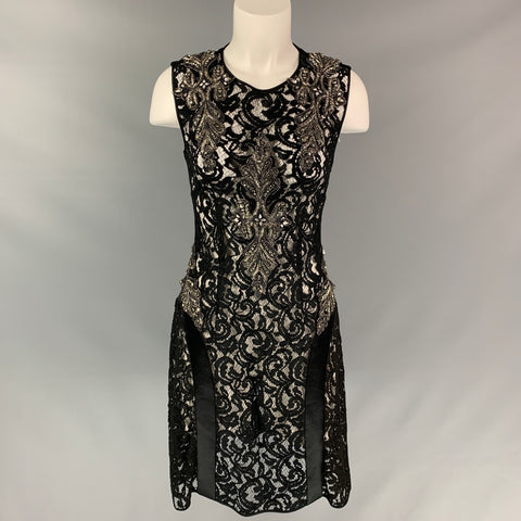 ALBERTA FERRETTI Size M Black Lace Beaded Sleeveless Dress