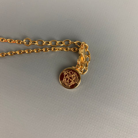 VERSACE Gold Tone Link Metal Round Cage Medusa Head Necklace