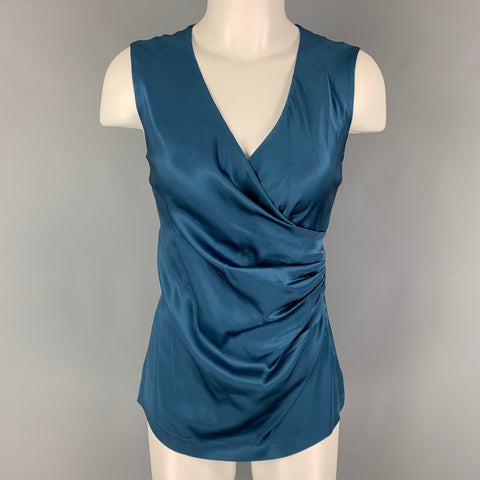 ETRO Size 8 Blue Silk V-Neck Casual Top